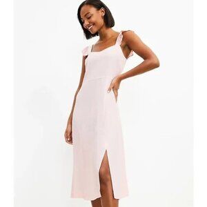 LOFT Polka Dot Midi Dress 8 Women's Sundress Sleeveless Ruffle Trim Pink‎ White